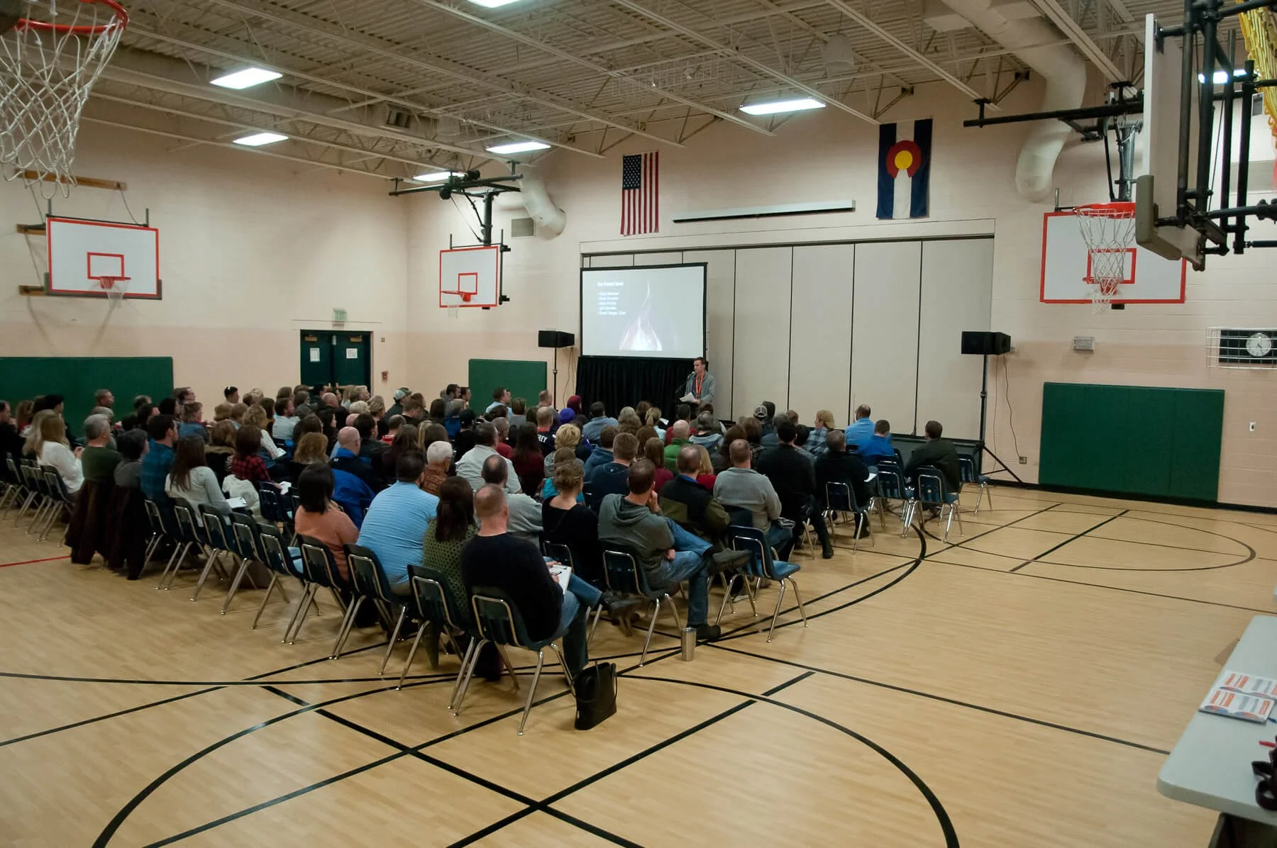 A church service in a gym where Storyline Fellowship was planted by the SBC and NAMB.