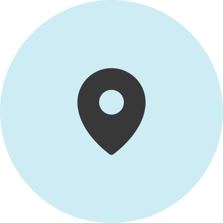 Map pin icon with a light blue background.