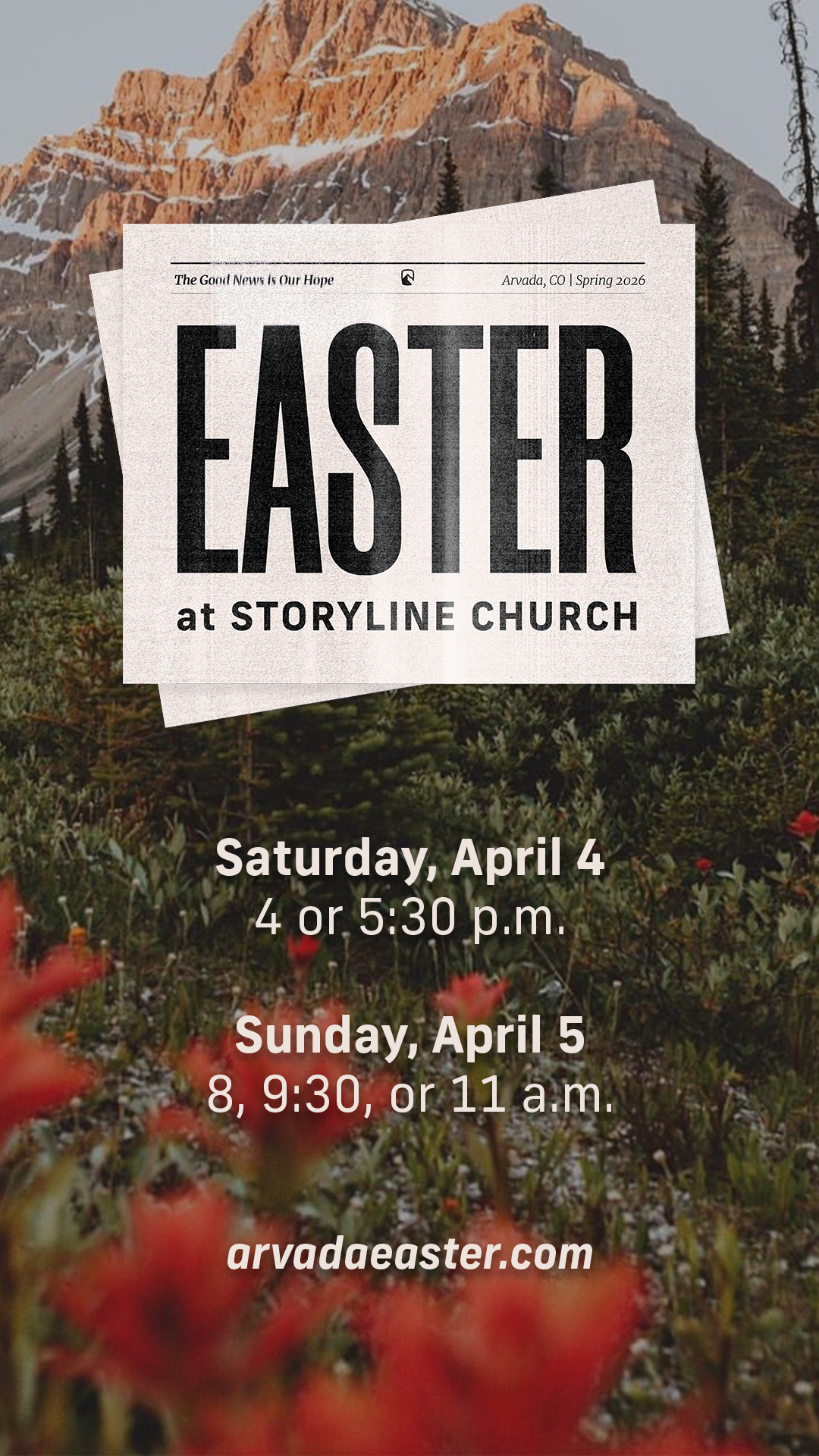 Christmas event poster for Storyline Church with event dates and times, featuring a green background, a black ornament with the church logo, and white text.