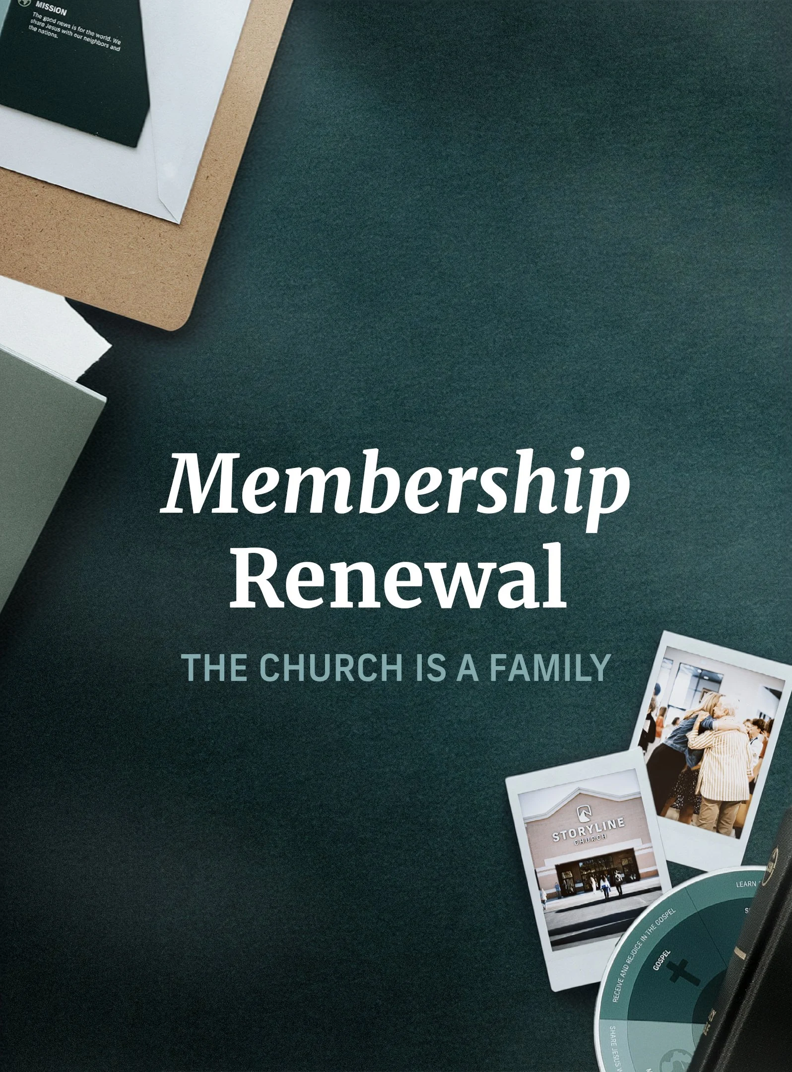 A quote saying 'The church is a family' over a light gray background with a faint Bible illustration.