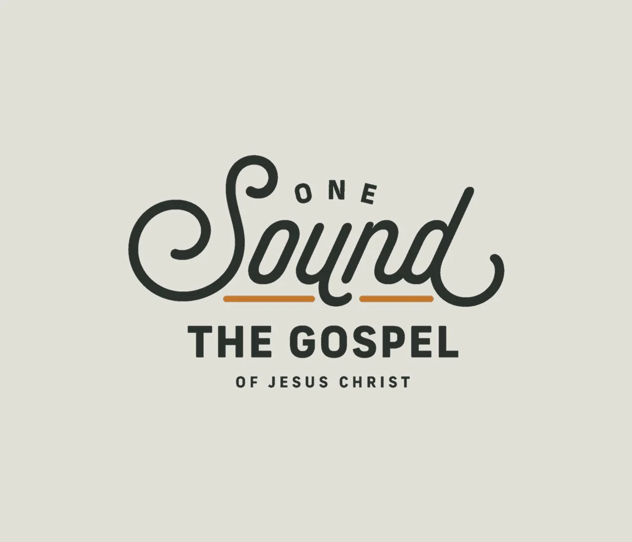 Text reading "One Sound, The Gospel of Jesus Christ" on a plain background.