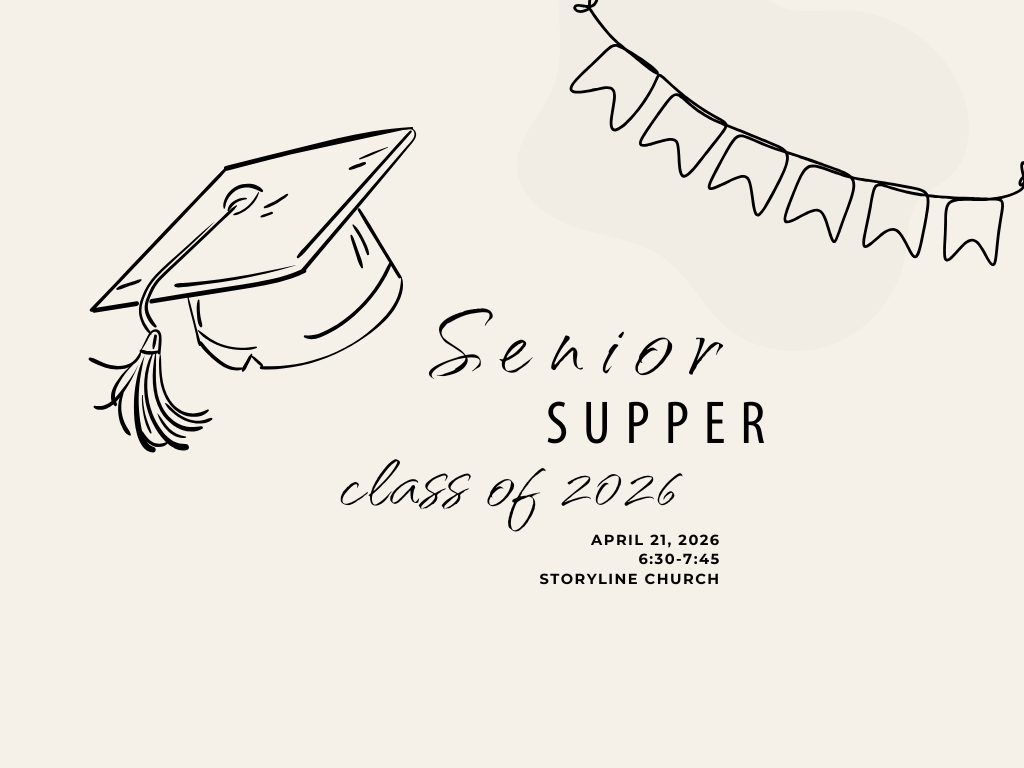 Invitation for a senior dinner event with a graduation cap and bunting