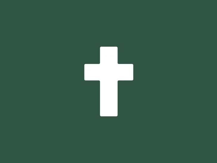 Green background with a white cross in the center.
