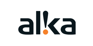 Logo med teksten 'alka' og en orange prik over 'k'.