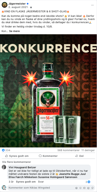 Promotion for a chance to win a bottle of Jägermeister and shot glasses, featuring a large Jägermeister bottle, two shot glasses, and a background with the word 'KONKURRENC'.