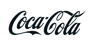 Coca-Cola logo i sort tekst på en hvid baggrund