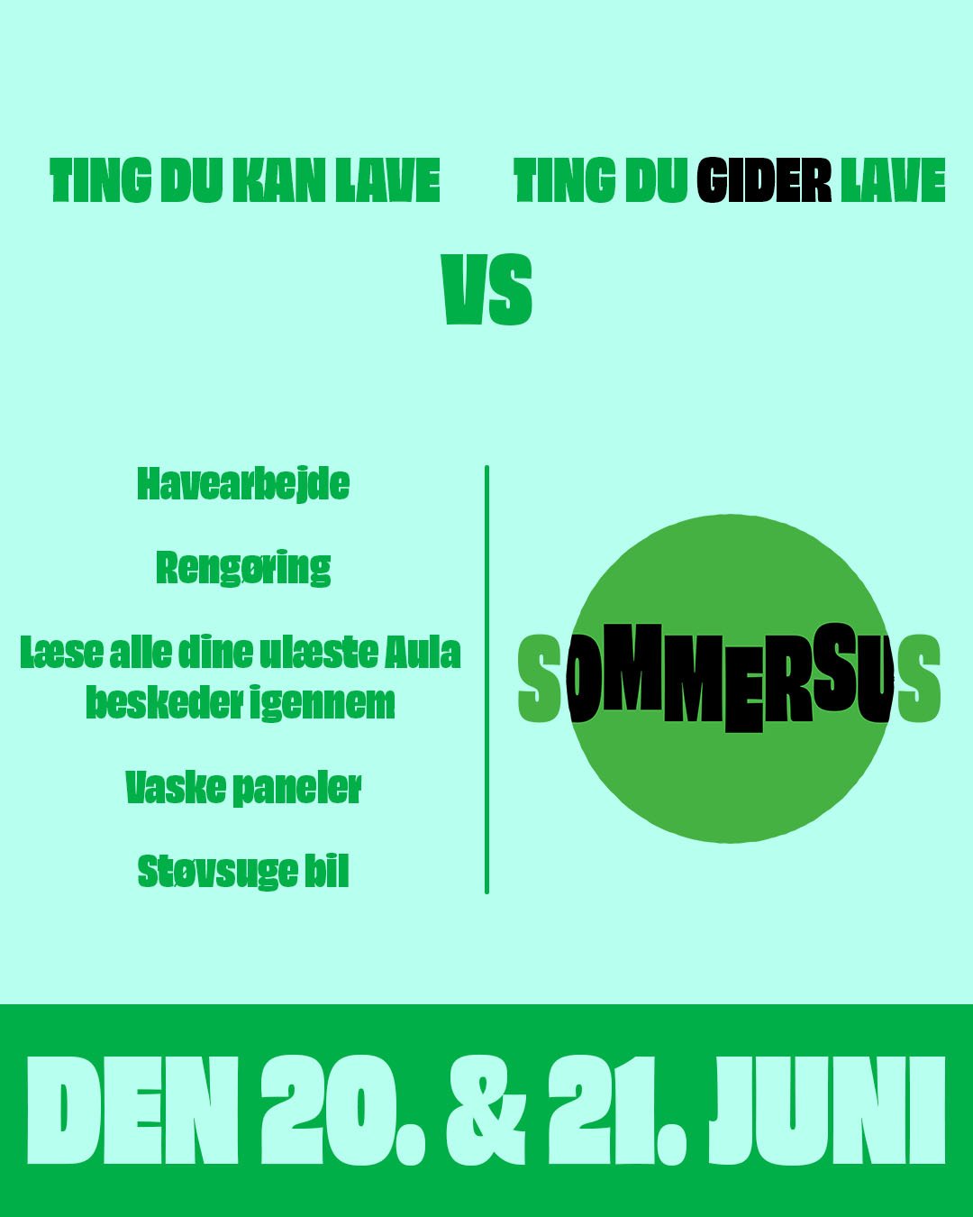 Illustration comparing gardening tasks to summer vacation activities, with the date "June 20 and 21" at the bottom.