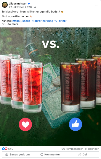 Et billede der viser to rækker af farverige drikkevarer, en med rødt indhold og en med brunt indhold, med teksten 'vs.' over i midten.