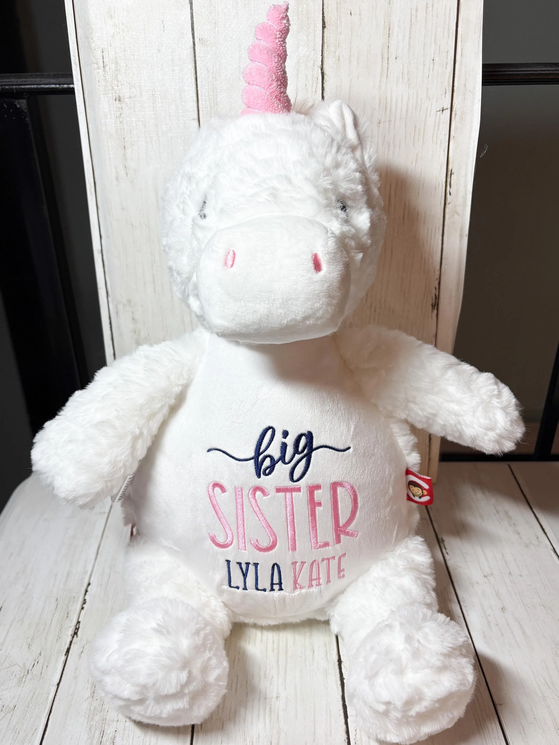 Big Sister Unicorn Stuffed Animal Personalized Name Plush Embroidered Sibling Gift Baby Announcement Keepsake