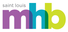 Logo with the words 'saint louis' above and 'mhh' in large colorful letters