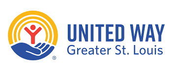 United Way Greater St. Louis logo with a stylized hand holding a person, surrounded by concentric circles.