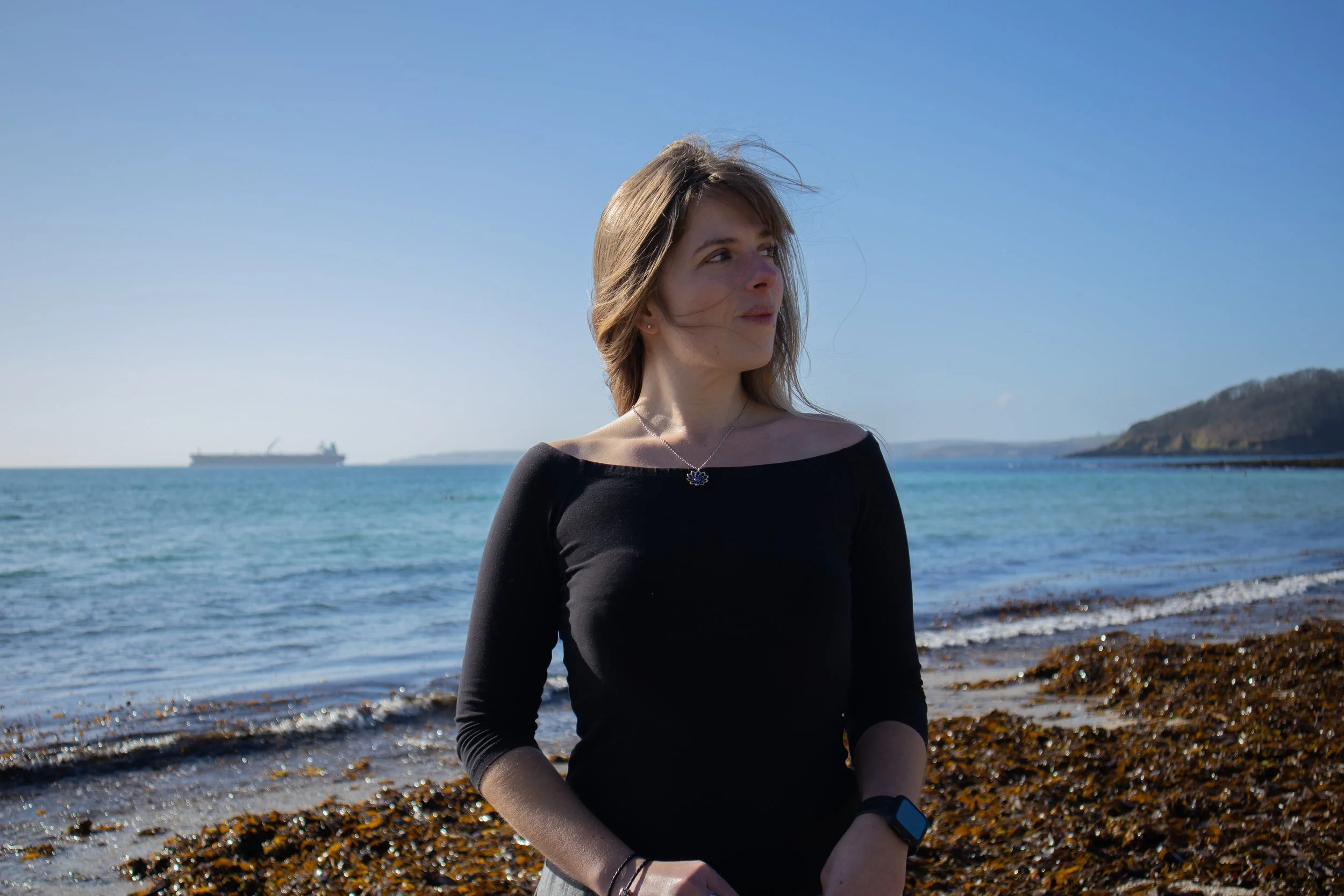 Katherine George Oh So Social beach headshot