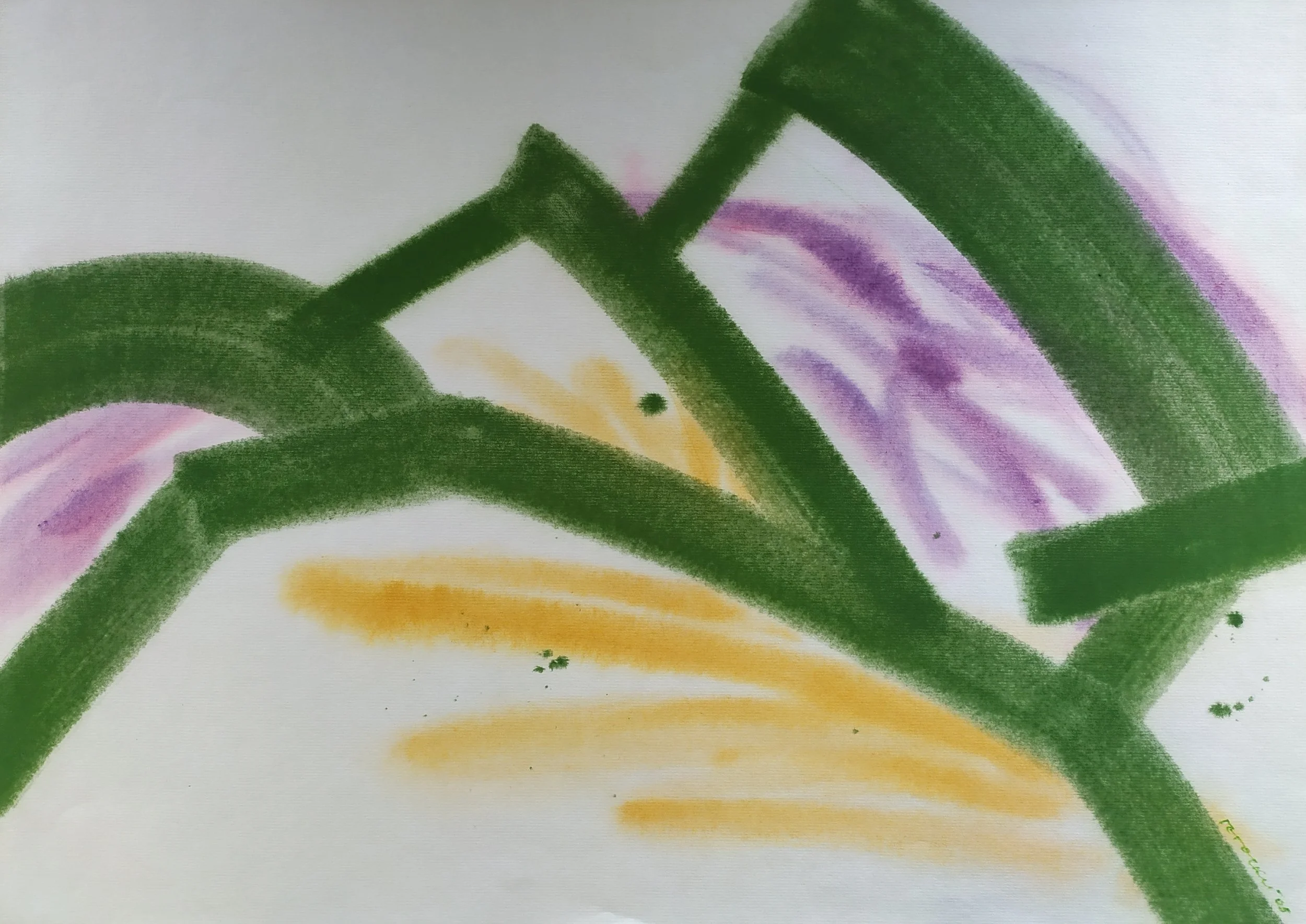 Mountain Ranges in Green, Acrylic on paper