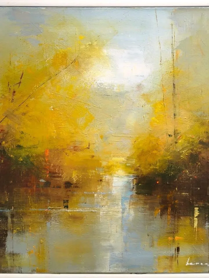 Autumn Light on the river Derwent 
Oil on board framed

63x63cm