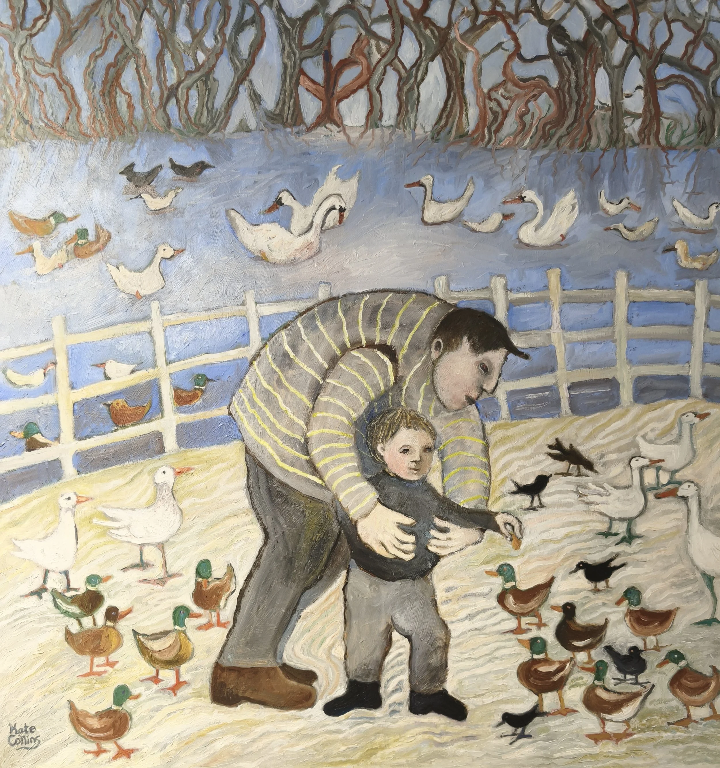 Feeding the Ducks / Oil on canvas / 90x90cm
