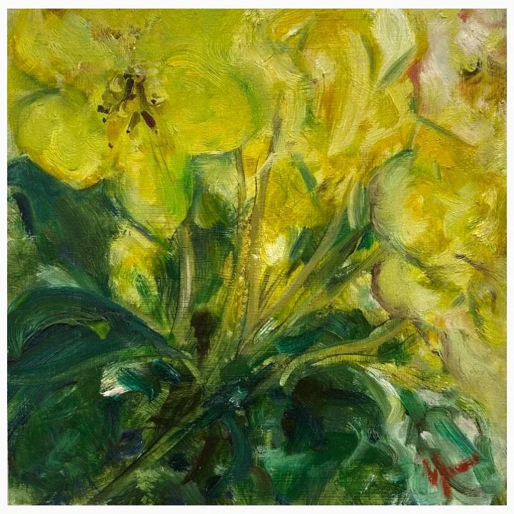 Hellebores II​​, Oil on Board​​, 20cm x 20cm, unframed £255, framed £390
