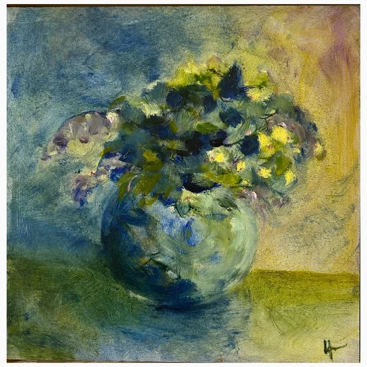 Blue Vase II​​, Oil on  Board​​, 29.2cm x 29.2cm, framed £355