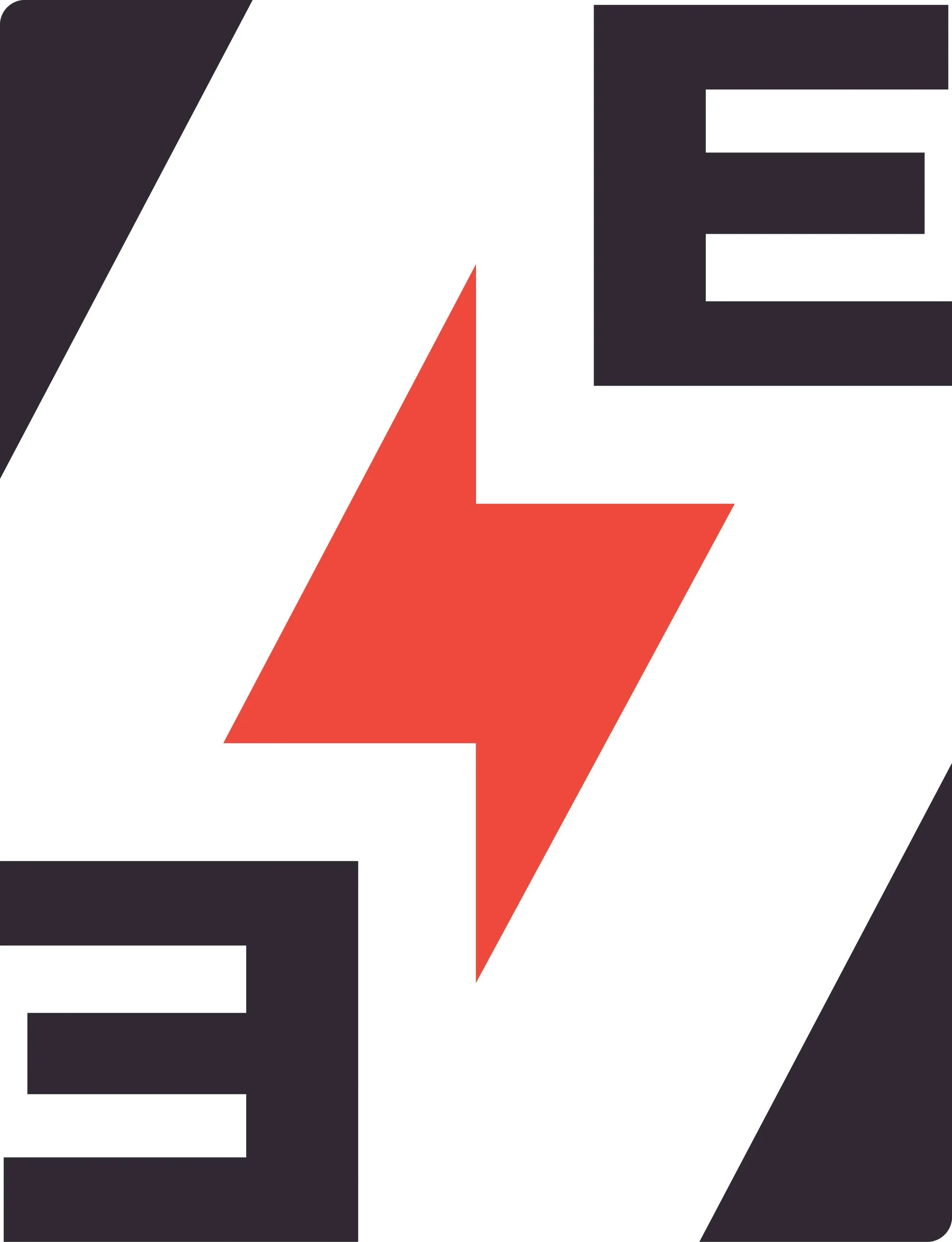 Stylized lightning bolt in red with black and white geometric background.