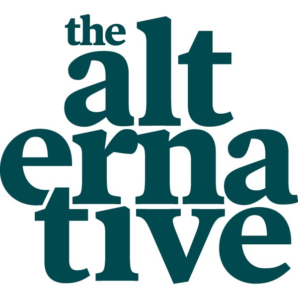 Word collage with the phrase "the alternative" in various font sizes and orientations.