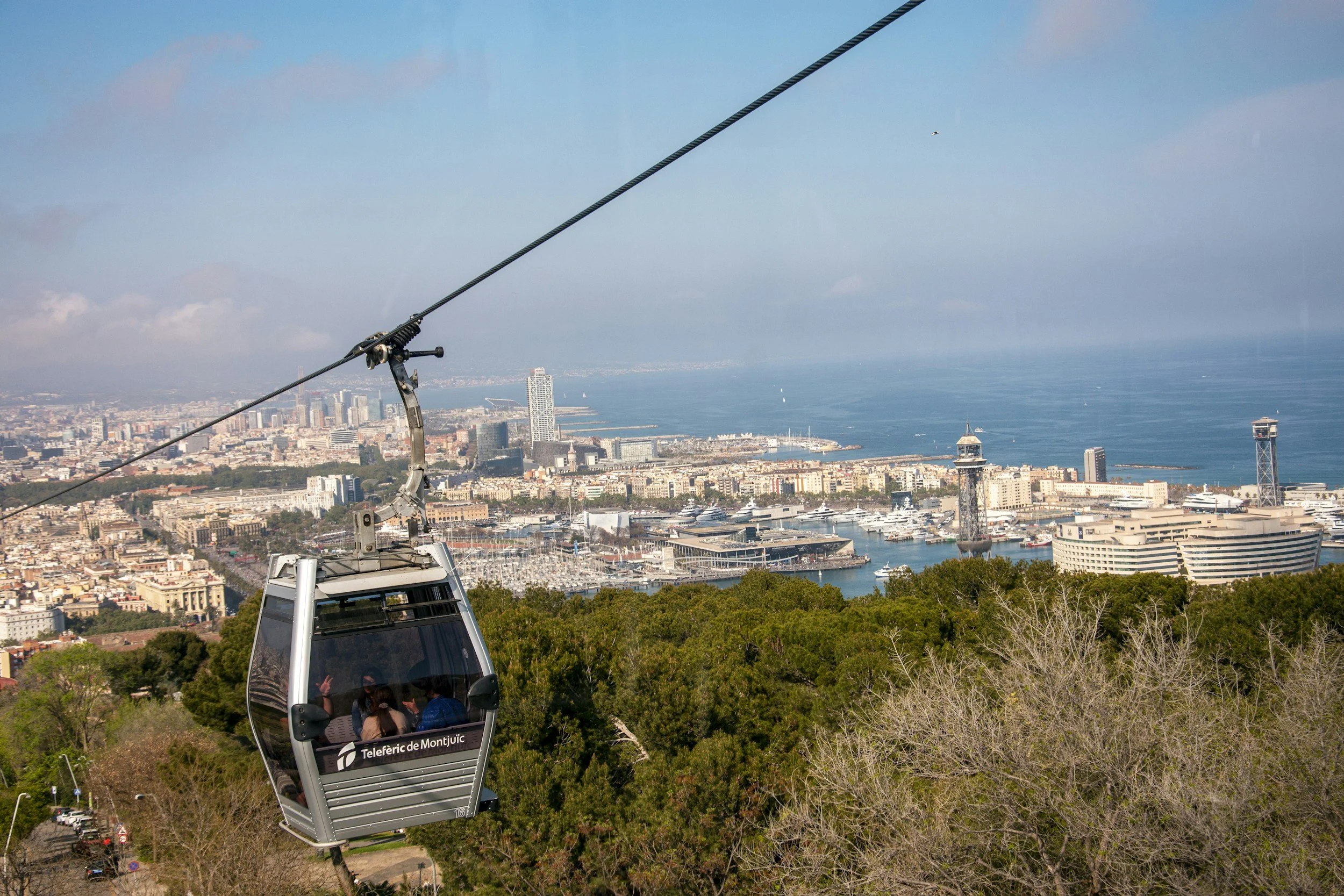 Montjuic cable car panoramic view Barcelona city skyline