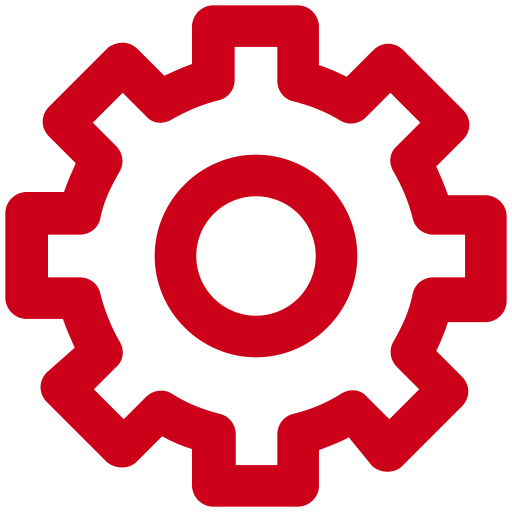 A red gear icon