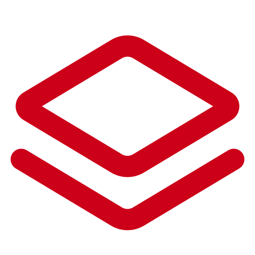 A red stacked geometric shape icon