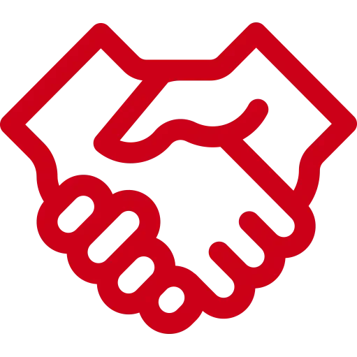 Red icon of two hands shaking