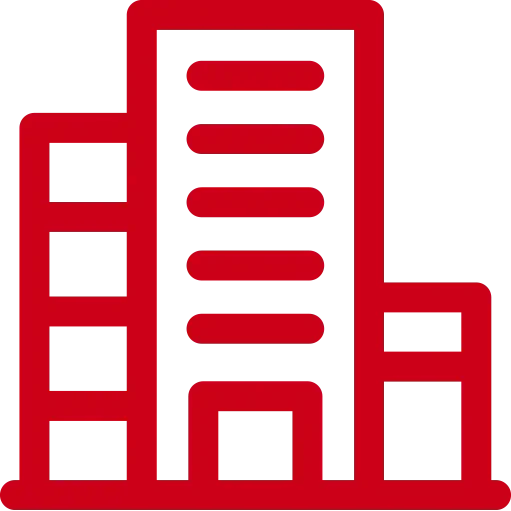 a red icon of multiple buildings