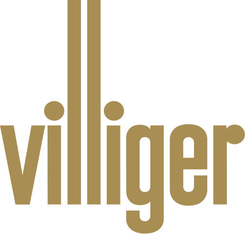 Das Bild zeigt ein Logo mit dem Wort 'villiger' in goldener Schrift auf schwarzem Hintergrund.