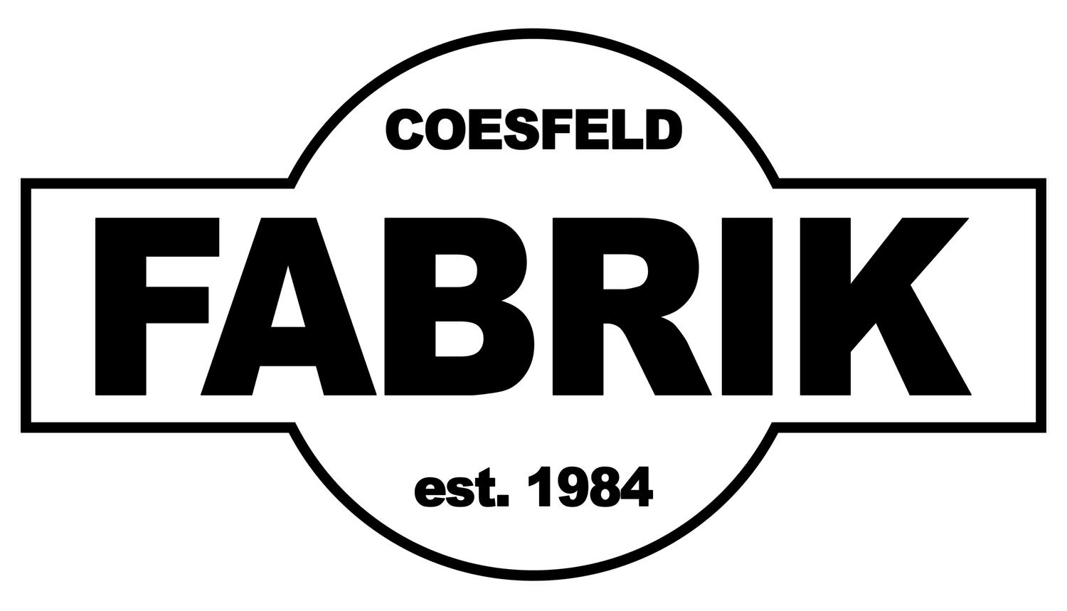Das Logo der Coesfeld Fabrik, established 1984, in Schwarz Weiß.