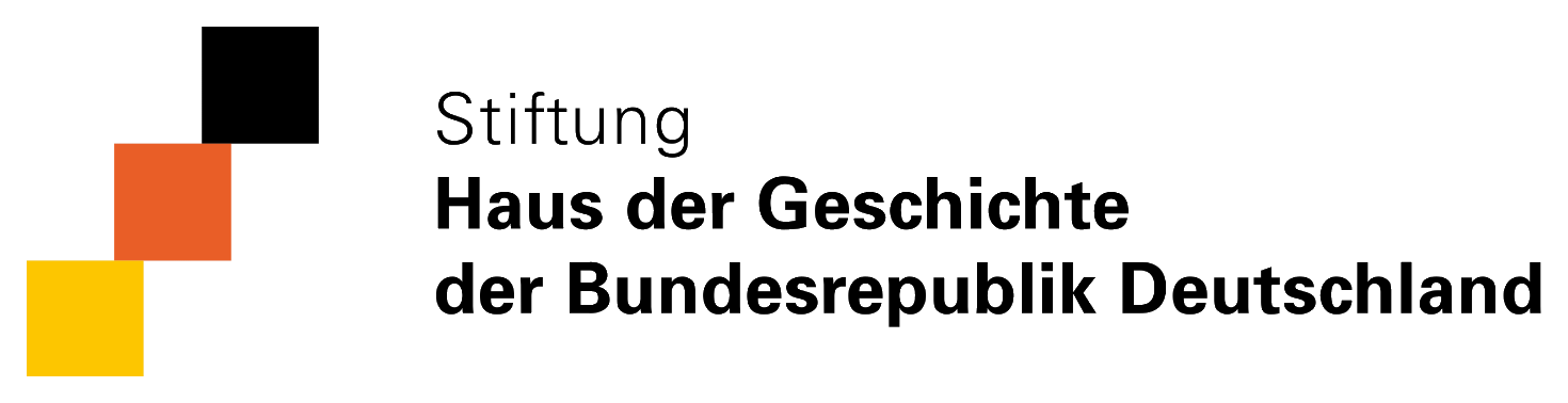 Logo der Stiftung Haus der Geschichte der Bundesrepublik Deutschland mit farbigen Quadraten und schwarzer, weisser, roter, gelber und schwarzer Text