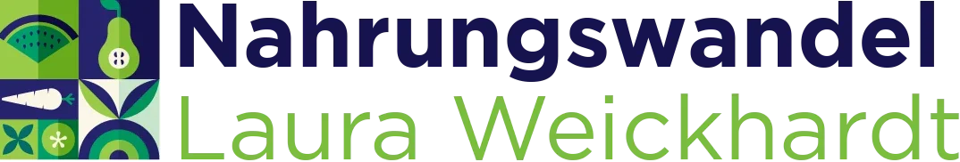 Grafik mit Symbolen für gesunde Ernährung und Natur, daneben der Text 'Nahrungswandel' und 'Laura Weickhardt'.
