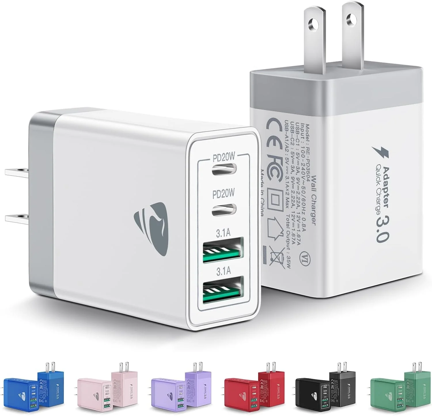 [2-Pack] USB C Wall Charger, 40W Fast USB C Charger