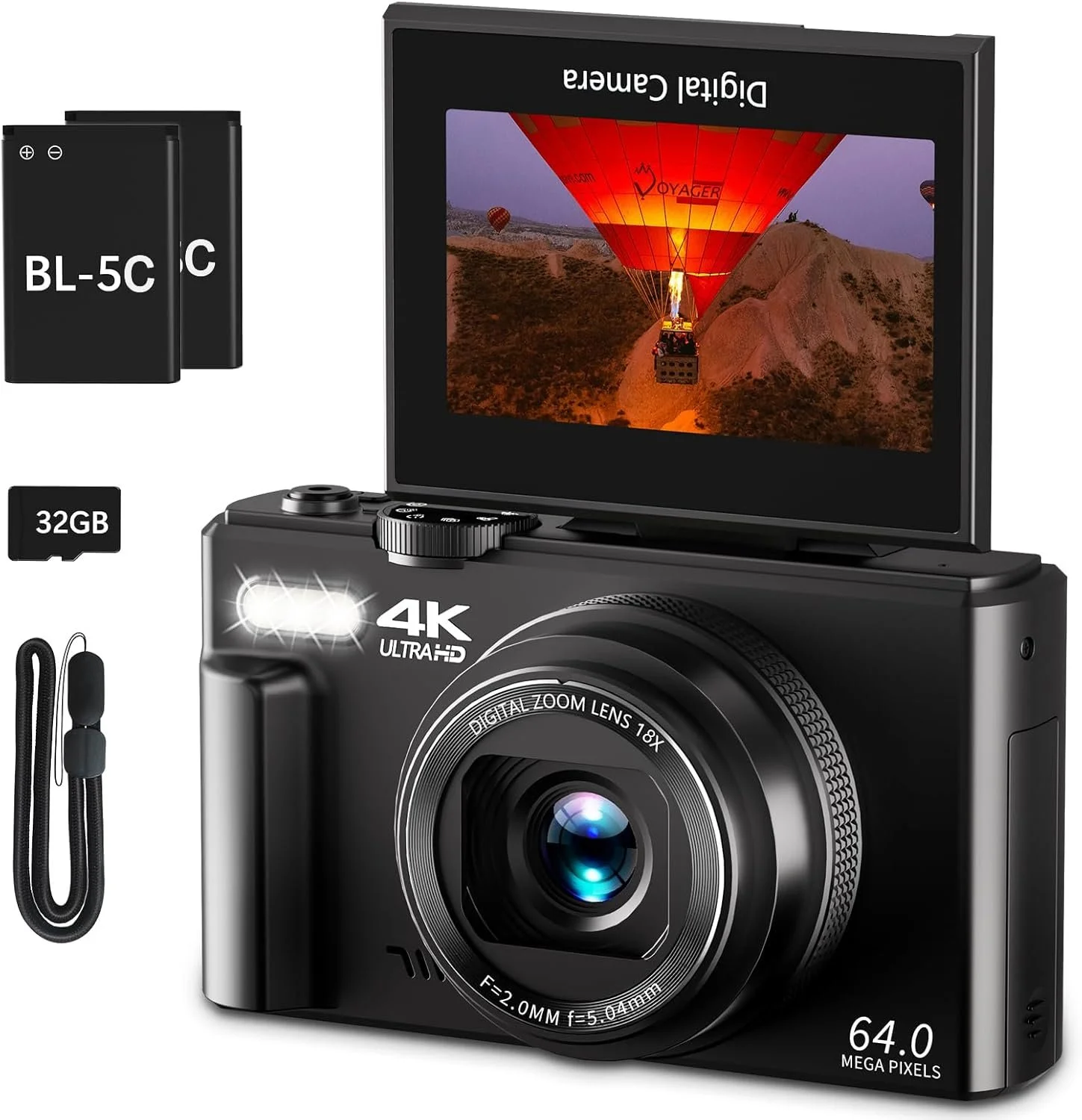 4K Digital Camera for Photography, 64MP Vlogging Camera for YouTube