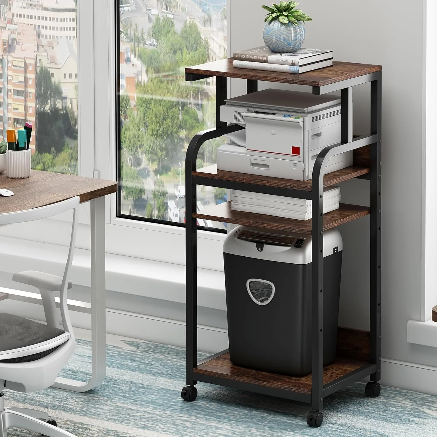4-Tier Printer Stand with Adjustable Storage Shelf