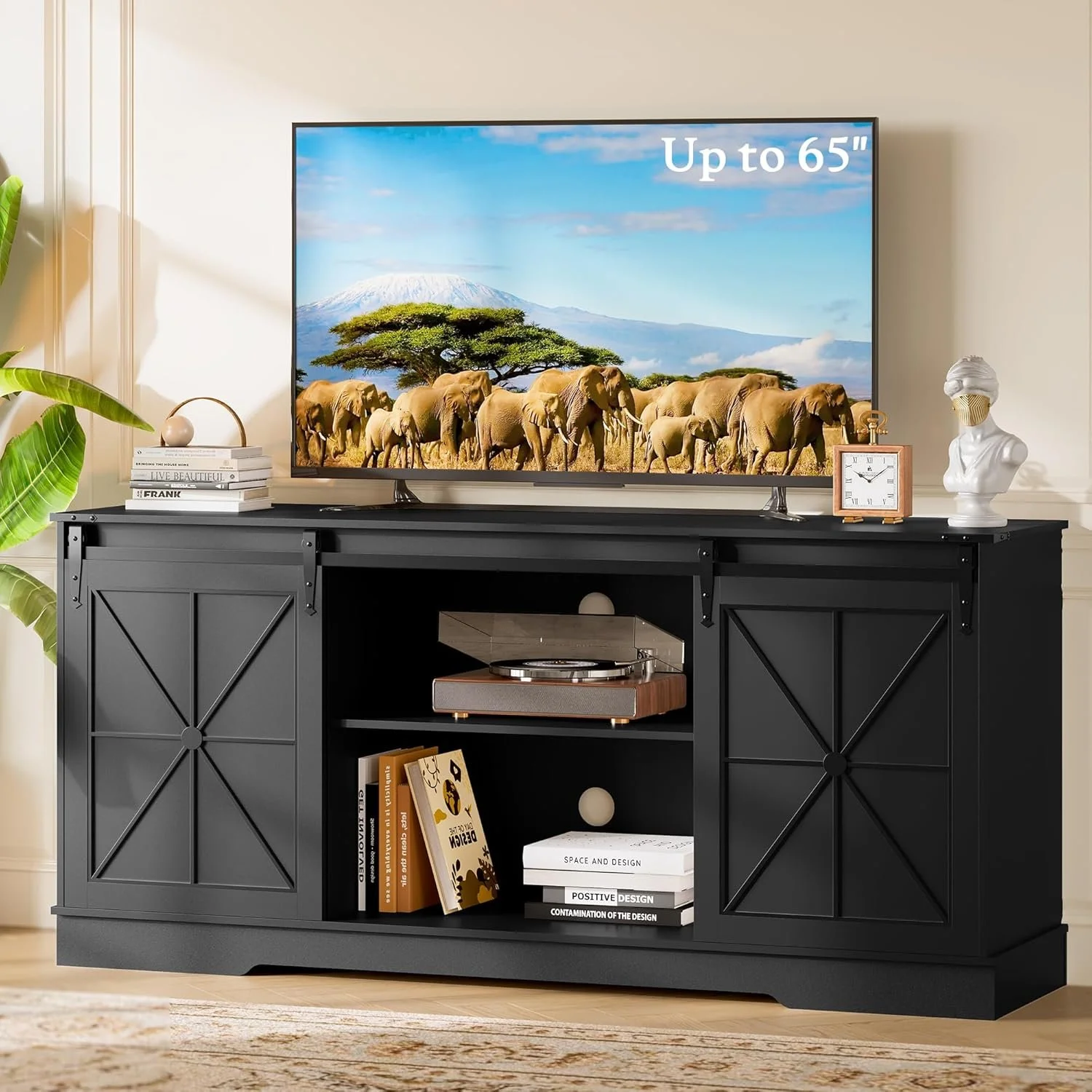 TV Stand for 55 60 65 Inch TV, Farmhouse Entertainment Center