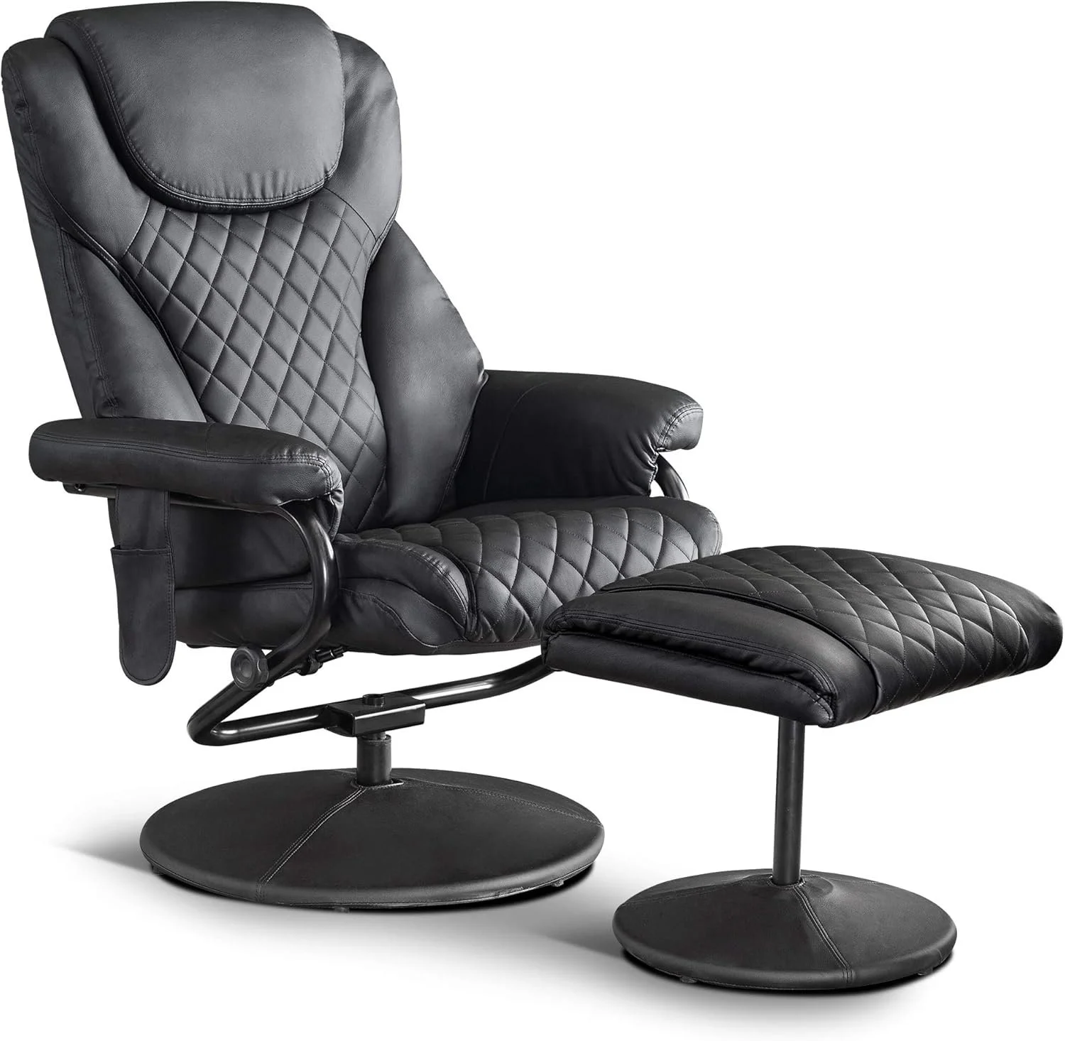 MCombo Recliner with Ottoman, Reclining Chair with Massage, 360 Swivel Living Room Chair Faux Leather, 4901 (Black)