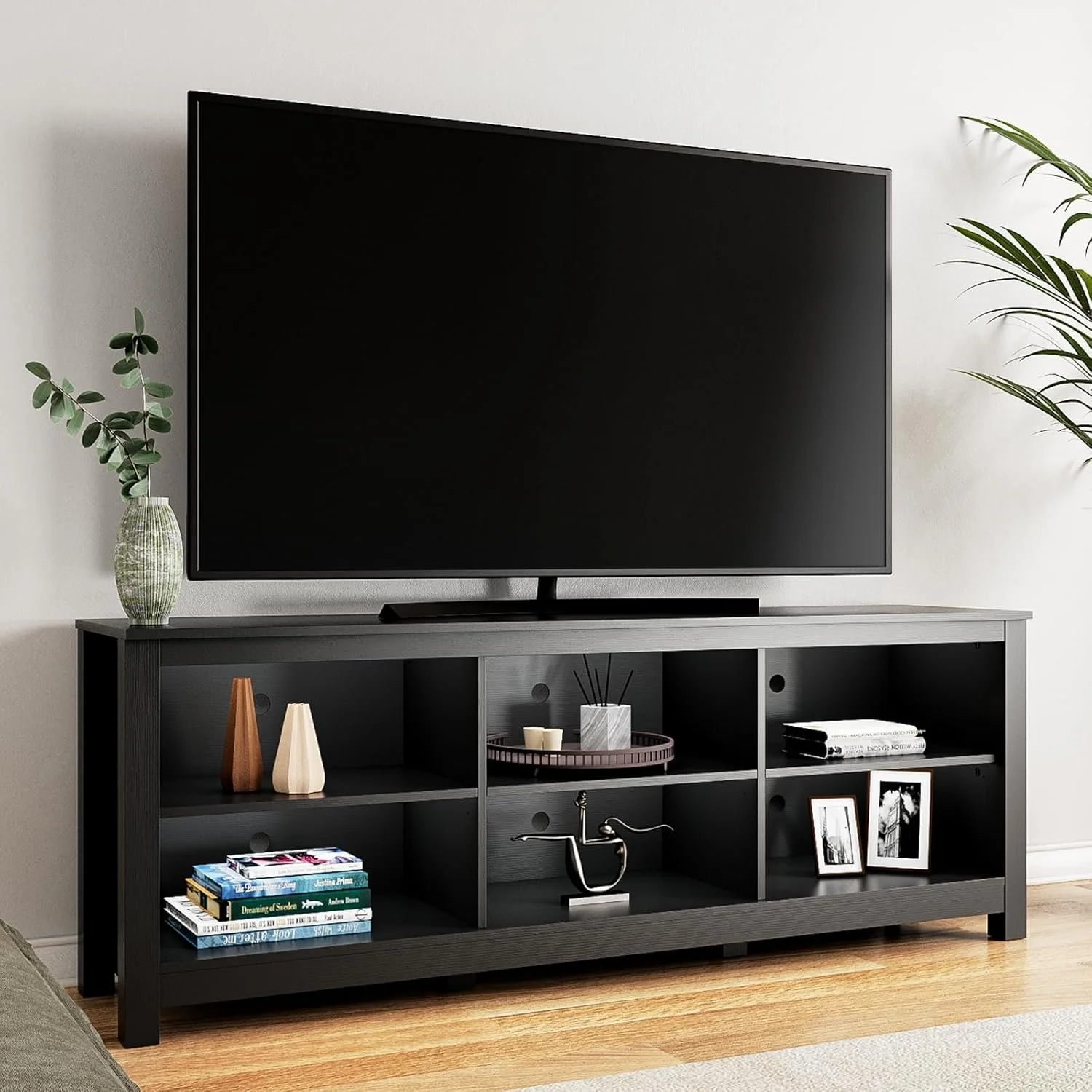 Black TV Stand for TVs up to 70 Inch,Entertainment Center for 65+ inch TV