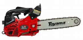 Serrucho eléctrico rojo y negro con cadena, marca Toyama.