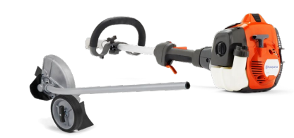 Desbrozadora de mano con motor de gasolina, barra de corte y ruedas de soporte