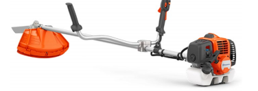 Desbrozadora de gasolina con motor y disco de corte naranja