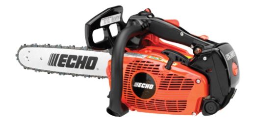 Sierra eléctrica a gasolina de color naranja y negro.