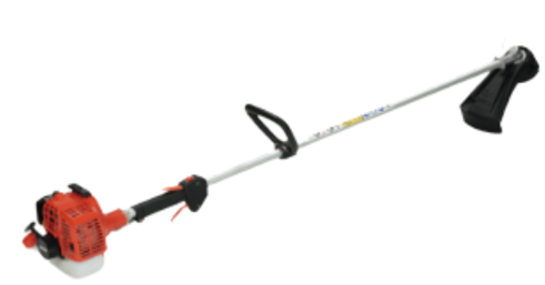 Podadora de césped con motor de gasolina y barra larga.