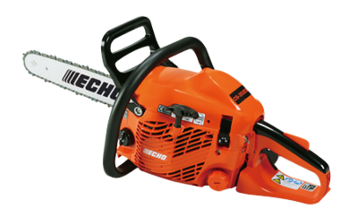 Sierra eléctrica de color naranja con mango negro