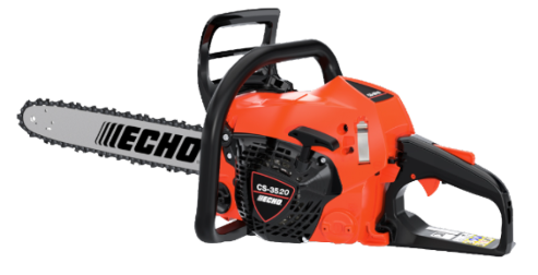 Una motosierra de color naranja y negro con marca Echo.