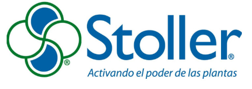 Logotipo de la marca Stoller con un símbolo de cuatro formas entrelazadas y el lema 'Activando el poder de las plantas' en español.