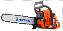 Motosierra Husqvarna con manillar y cadena en la hoja.