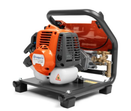 Compresor de aire portátil con motor en color naranja y estructura negra.