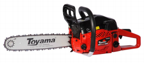 Cortaúñas de madera de color rojo y negro con motosierra de marca Toyama