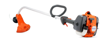 Desbrozadora de gasolina de color naranja y gris.